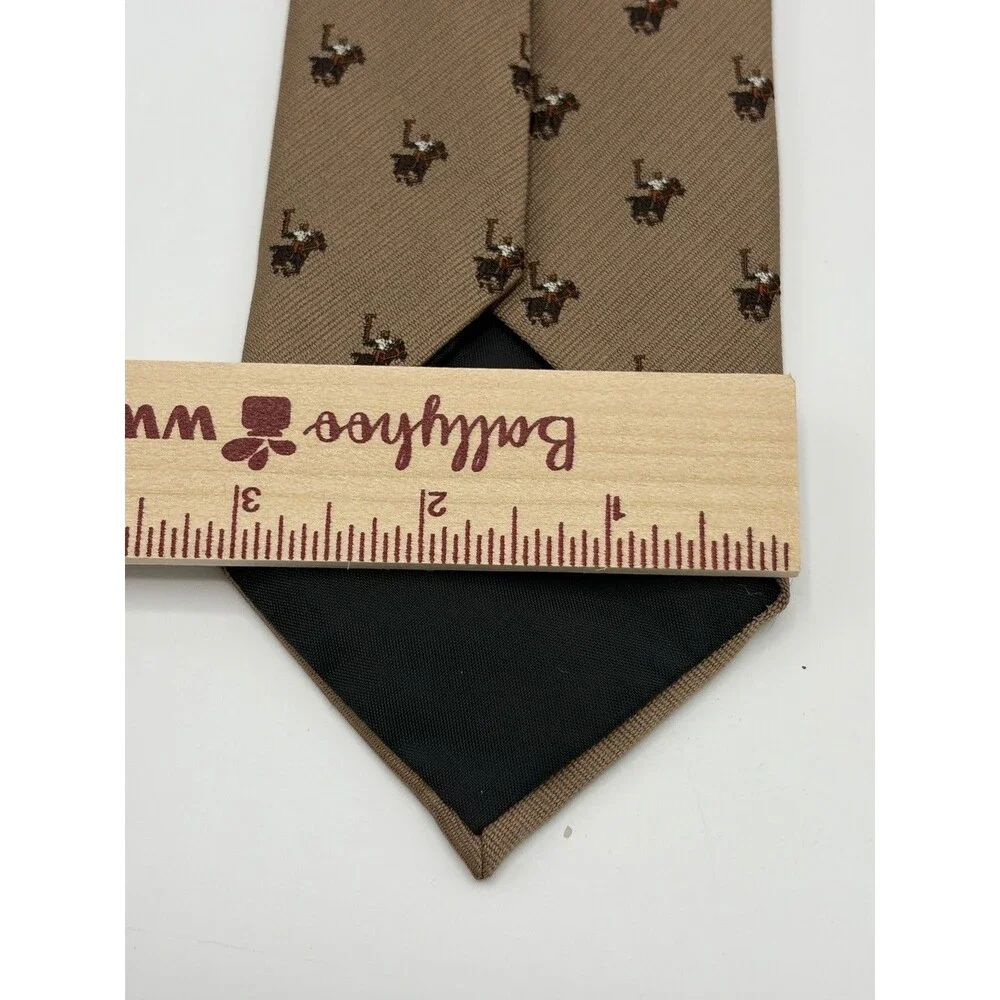 VTG Resilio Polo Horse‎ Tie Brown Tan Equestrian Preppy Old Money Silk Blend 53”